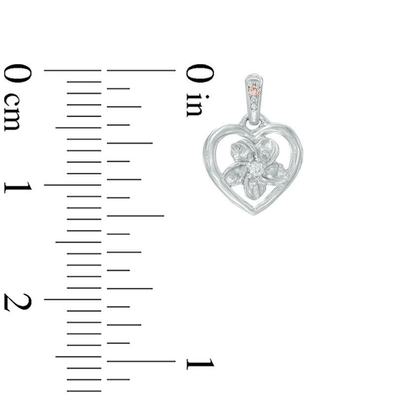 Diamond Accent Heart Frame Flower Drop Earrings in Sterling Silver