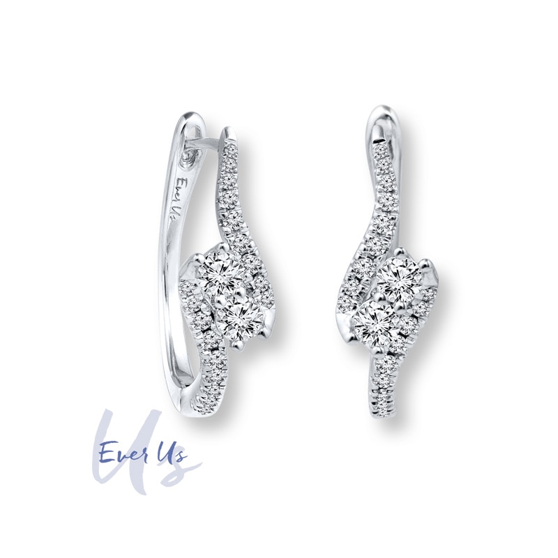 Ever Us™ 0.60 CT. T.W. Two-Stone Diamond Bypass Hoop Earrings in 14K White Gold