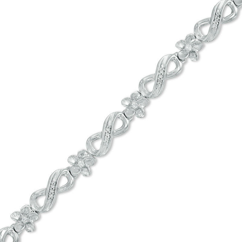 0.23 CT. T.W. Diamond Infinity Link Flower Bracelet in Sterling Silver - 7.25"