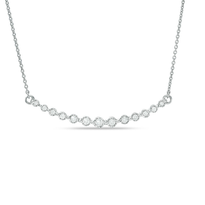 0.25 CT. T.W. Diamond Curved Bar Necklace in 10K White Gold - 16.5"