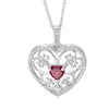 Thumbnail Image 0 of 5.5mm Heart-Shaped Lab-Created Ruby and Diamond Accent Scroll Heart Pendant in Sterling Silver