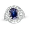 Thumbnail Image 0 of Oval Lab-Created Blue Sapphire and 0.14 CT. T.W. Diamond Hearts Frame Ring in Sterling Silver