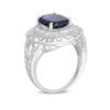 Thumbnail Image 1 of Oval Lab-Created Blue Sapphire and 0.14 CT. T.W. Diamond Hearts Frame Ring in Sterling Silver