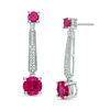 Thumbnail Image 0 of Lab-Created Ruby, White Sapphire and 0.13 CT. T.W. Diamond Drop Earrings in Sterling Silver