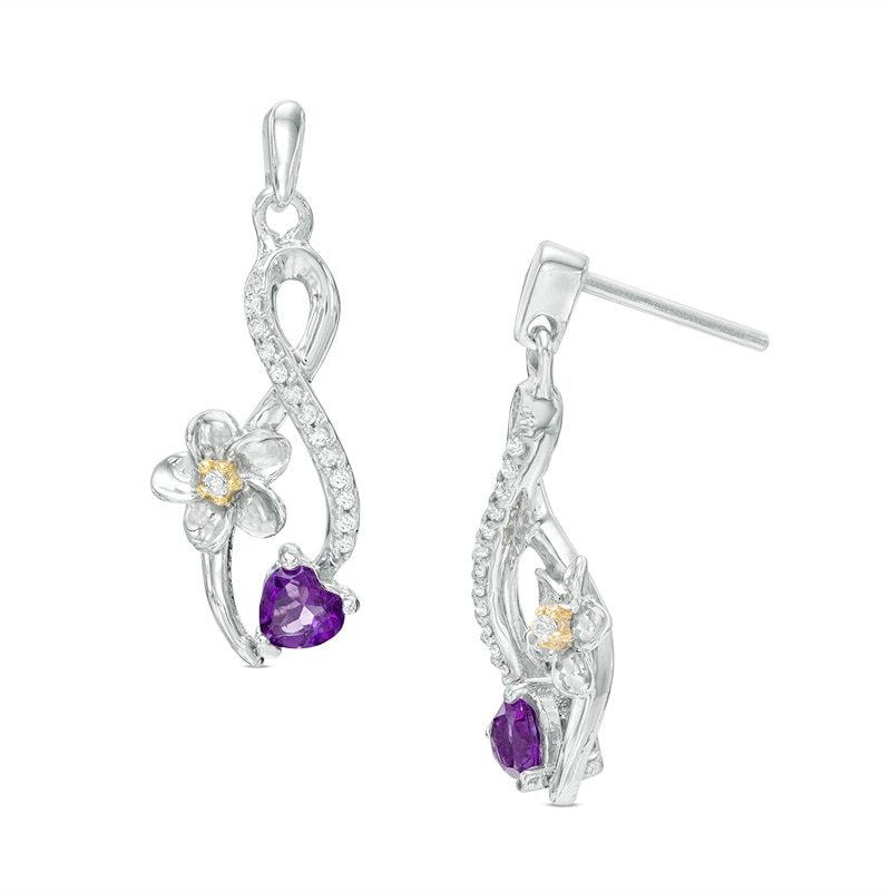 Heart-Shaped Amethyst and 0.09 CT. T.W. Diamond Infinity Flower Drop Earrings in Sterling Silver and 10K Gold