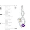 Thumbnail Image 1 of Heart-Shaped Amethyst and 0.09 CT. T.W. Diamond Infinity Flower Drop Earrings in Sterling Silver and 10K Gold