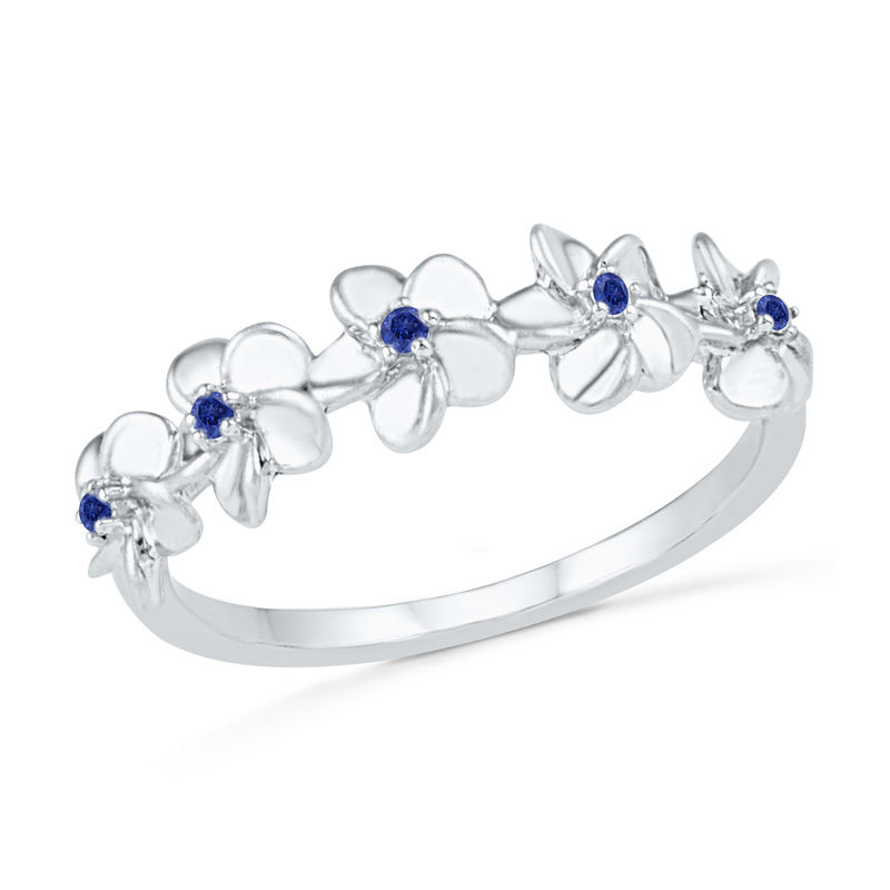 Lab-Created Blue Sapphire Flower Band in Sterling Silver