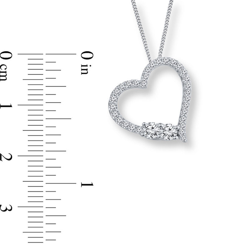 Ever Us™ 0.50 CT. T.W. Two-Stone Diamond Tilted Heart Necklace in 14K White Gold - 19"