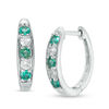 Thumbnail Image 0 of Lab-Created Emerald and White Sapphire Hoop Earrings in Sterling Silver