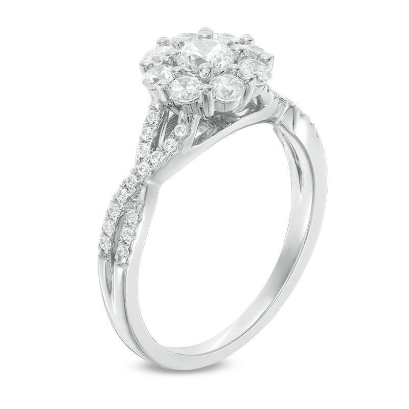 0.95 CT. T.W. Canadian Certified Diamond Frame Engagement Ring in 14K White Gold (I/I2)