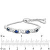 Thumbnail Image 1 of Oval Lab-Created Blue Sapphire and 0.09 CT. T.W. Diamond Infinity Bolo Bracelet in Sterling Silver - 9.5"