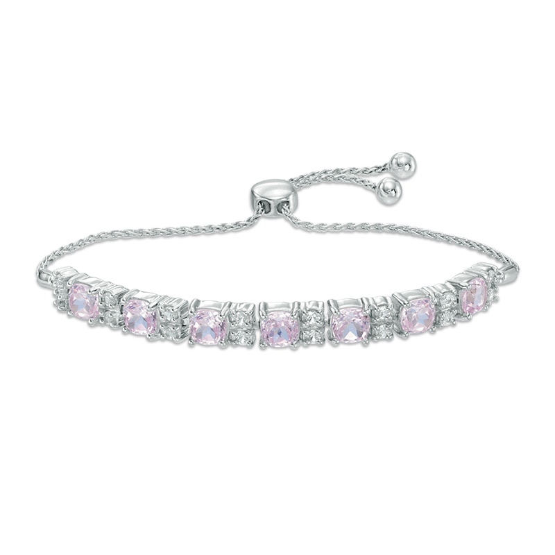 Cushion-Cut Lab-Created Pink and White Sapphire Bolo Bracelet in Sterling Silver - 9.5"