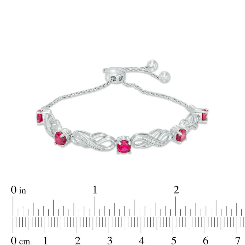 4.5mm Lab-Created Ruby and Diamond Accent Five Stone Infinity Bolo Bracelet in Sterling Silver - 9.5"