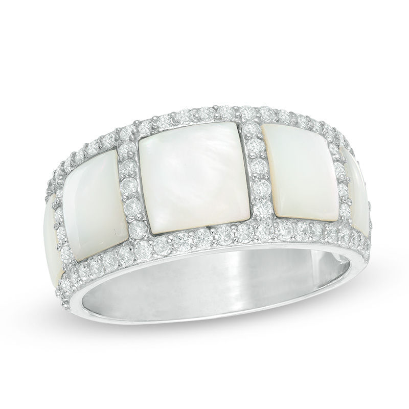 Mother-of-Pearl and Lab-Created White Sapphire Five Stone Ring in Sterling Silver