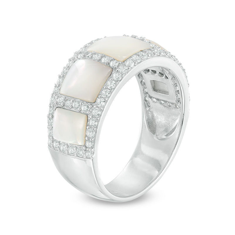Mother-of-Pearl and Lab-Created White Sapphire Five Stone Ring in Sterling Silver