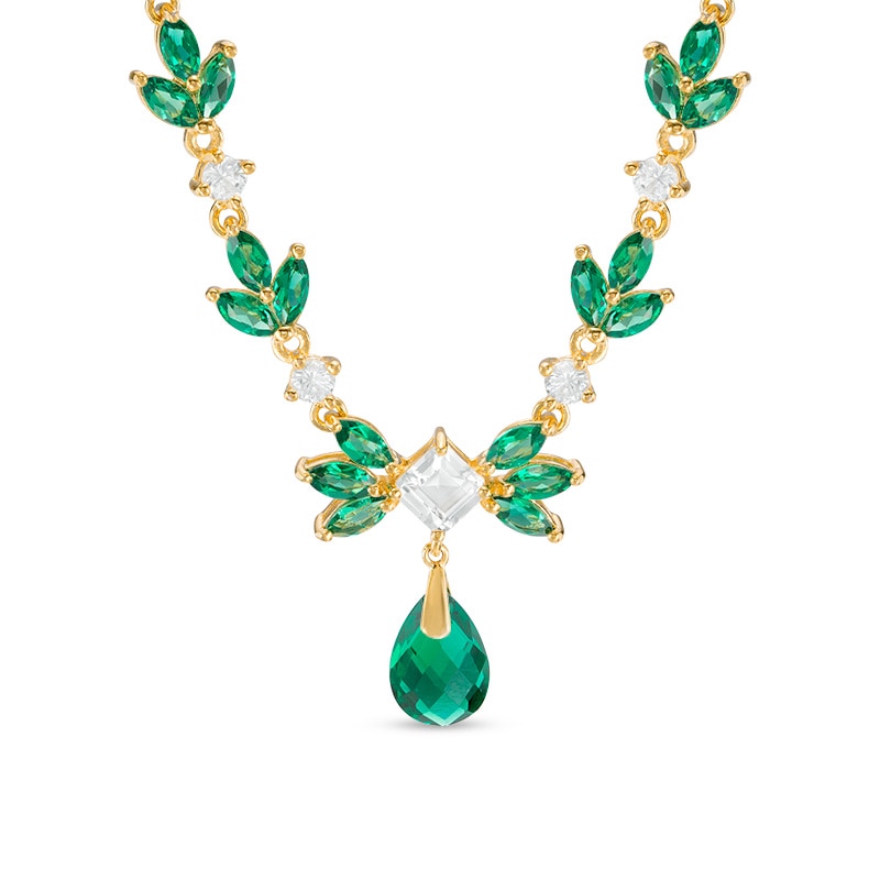 Lab-Created Green Quartz and White Sapphire Floral Necklace in Sterling Silver with 18K Gold Plate - 17"