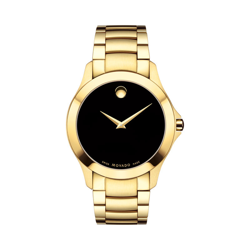 Men's Movado Masino Gold-Tone PVD Watch with Black Dial (Model: 0607034)