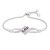 Thumbnail Image 0 of Amethyst and 0.09 CT. T.W. Diamond Three Stone Bypass Bolo Bracelet in Sterling Silver - 9.5"