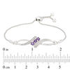 Thumbnail Image 1 of Amethyst and 0.09 CT. T.W. Diamond Three Stone Bypass Bolo Bracelet in Sterling Silver - 9.5"