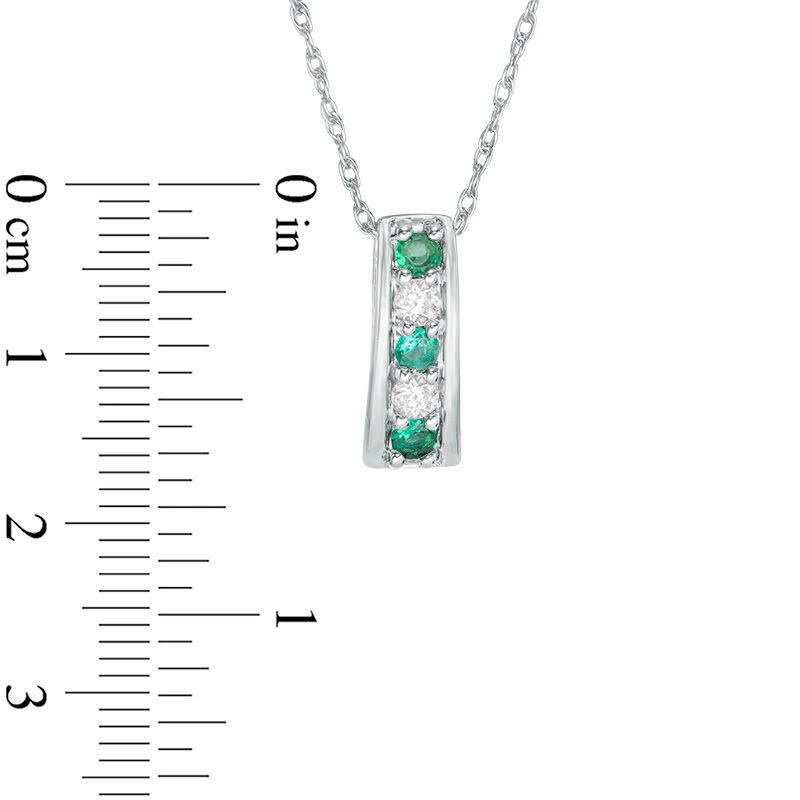 Lab-Created Emerald and White Sapphire Linear Five Stone Pendant in Sterling Silver