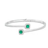 Thumbnail Image 0 of 5.0mm Cushion-Cut Green Quartz Doublet and Lab-Created White Sapphire Frame Bypass Bangle in Sterling Silver