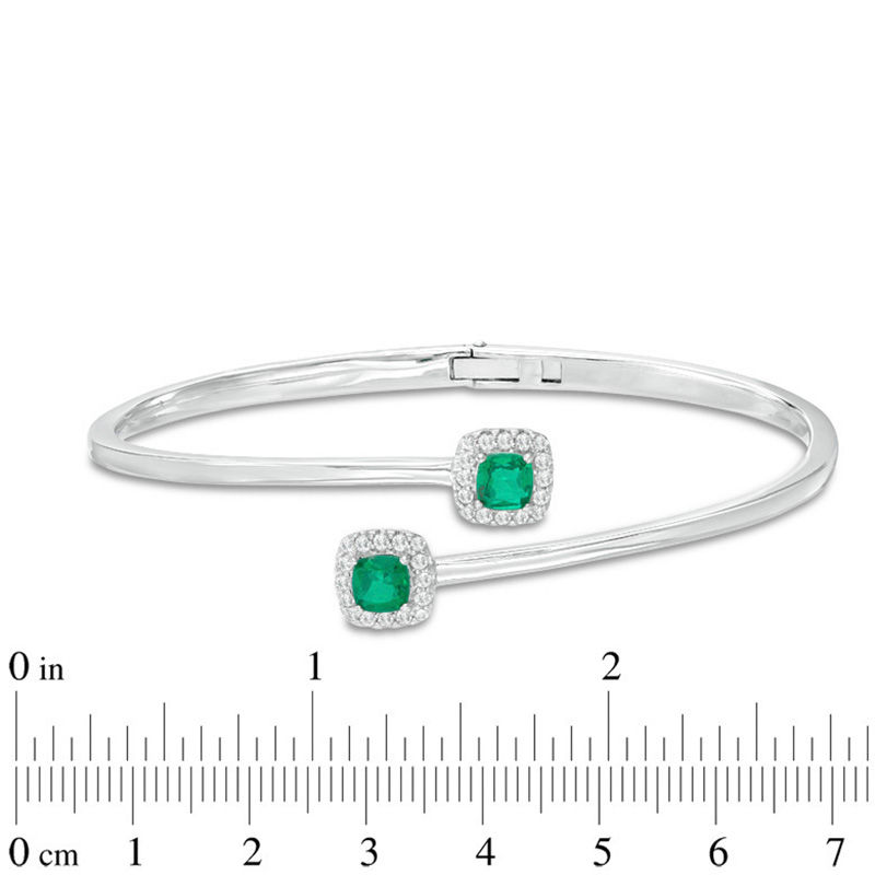 5.0mm Cushion-Cut Green Quartz Doublet and Lab-Created White Sapphire Frame Bypass Bangle in Sterling Silver