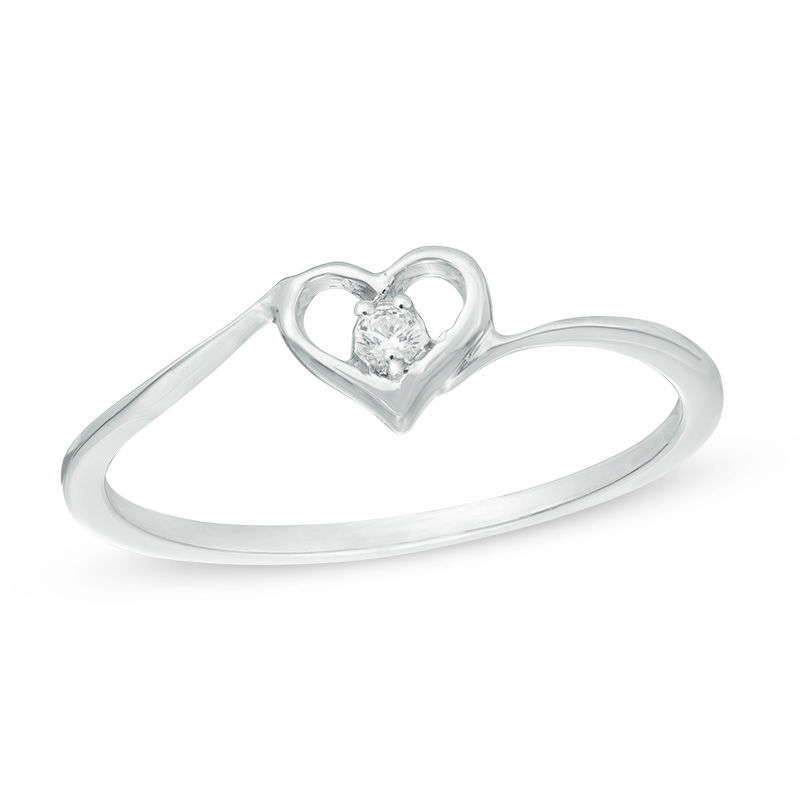 Diamond Accent Solitaire Heart Promise Ring in 10K White Gold