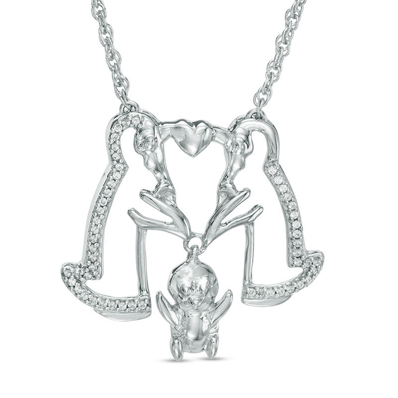0.12 CT. T.W. Diamond Penguin Family Necklace in Sterling Silver - 17"