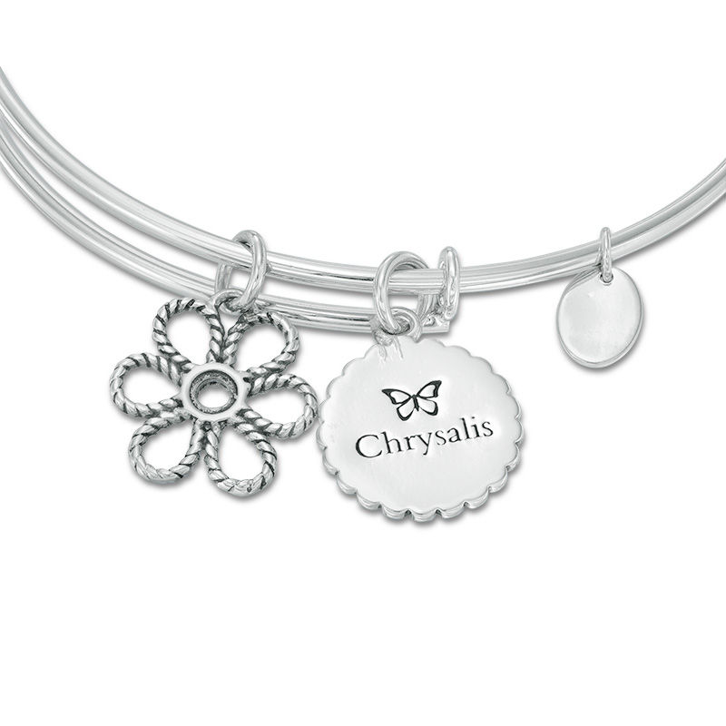 Chrysalis "Sister" Charms Adjustable Bangle in White Brass