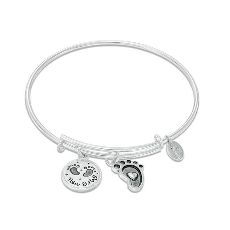 Chrysalis "New Baby" Charms Adjustable Bangle in White Brass