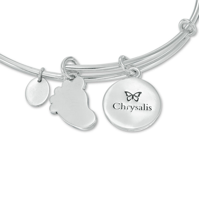 Chrysalis "New Baby" Charms Adjustable Bangle in White Brass