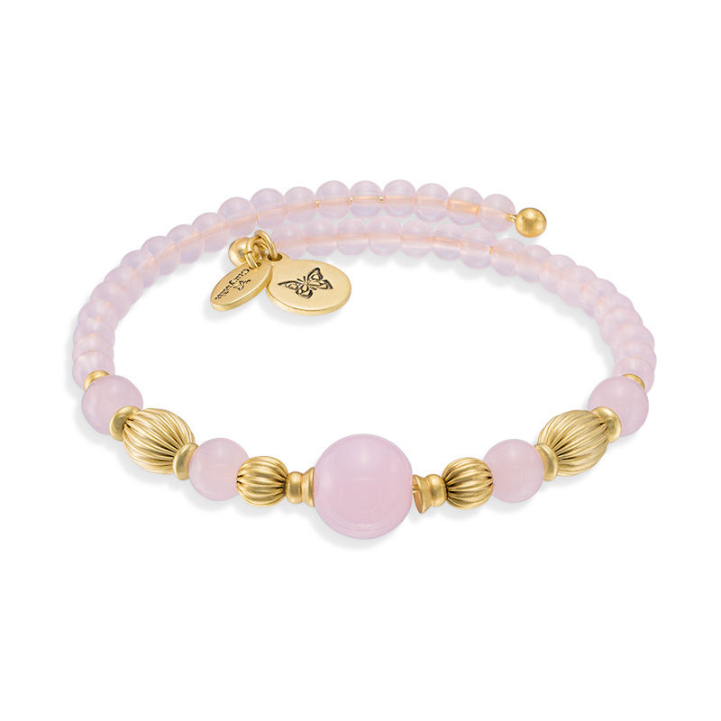 Chrysalis Lab-Created Pink Quartz and Brass Bead Adjustable Bangle in Brass