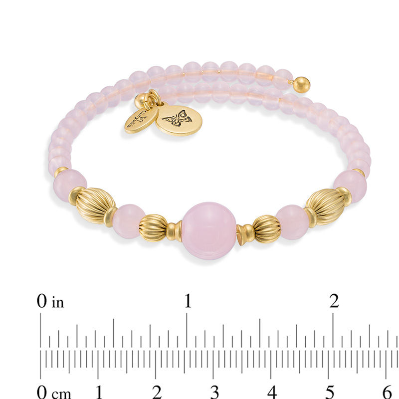 Chrysalis Lab-Created Pink Quartz and Brass Bead Adjustable Bangle in Brass