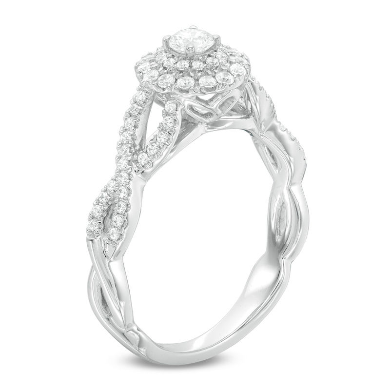 0.50 CT. T.W. Certified Canadian Diamond Frame Twist Shank Engagement Ring in 14K White Gold (I/I2)