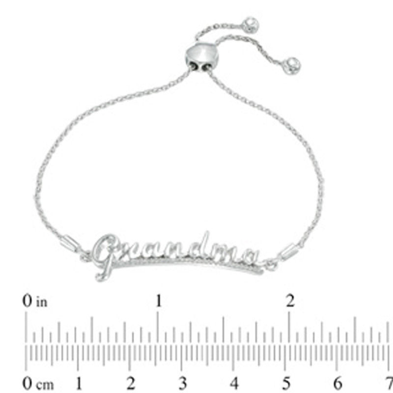 0.09 CT. T.W. Diamond "Grandma" Bolo Bracelet in Sterling Silver - 9.5"