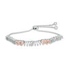 Thumbnail Image 0 of Diamond Accent Interlocking Hearts "MOM" Bolo Bracelet in Sterling Silver and 10K Rose Gold - 9.5"