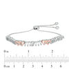 Thumbnail Image 1 of Diamond Accent Interlocking Hearts "MOM" Bolo Bracelet in Sterling Silver and 10K Rose Gold - 9.5"