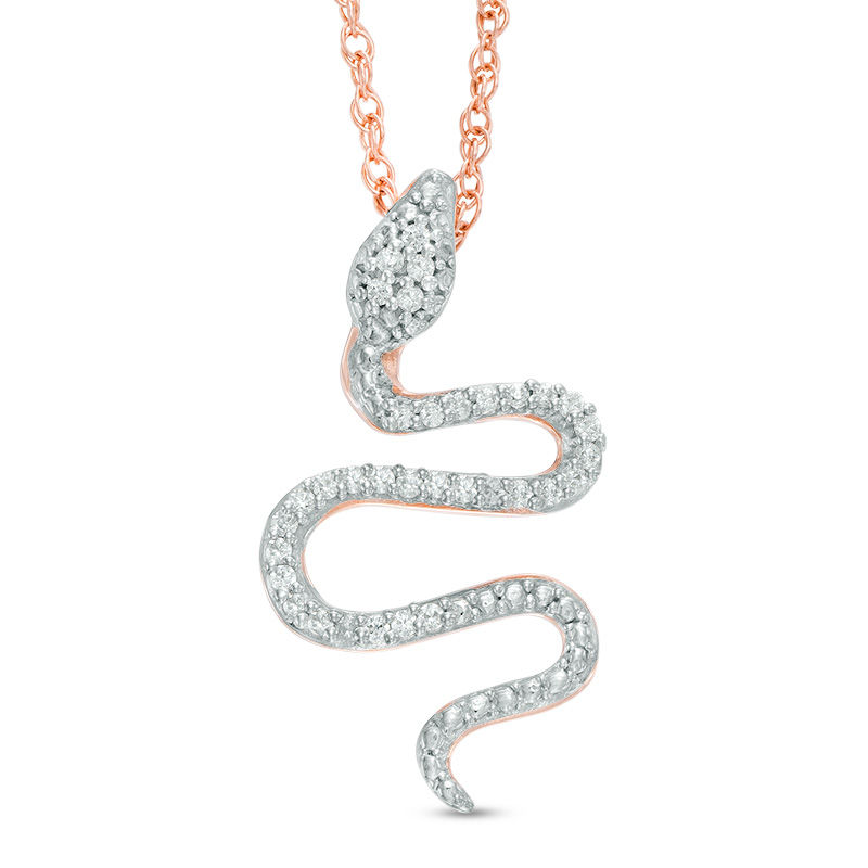 0.09 CT. T.W. Diamond Snake Pendant in 10K Rose Gold