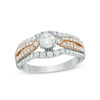 Thumbnail Image 0 of 0.95 CT. T.W. Diamond Multi-Row Split Shank Comfort Fit Engagement Ring in 14K Two-Tone Gold