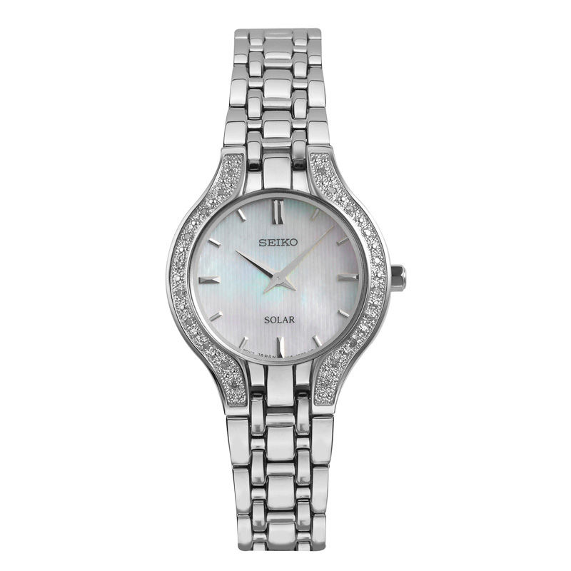 Ladies' Seiko Core Solar Diamond Accent Watch with Mother-of-Pearl Dial (Model: SUP333)
