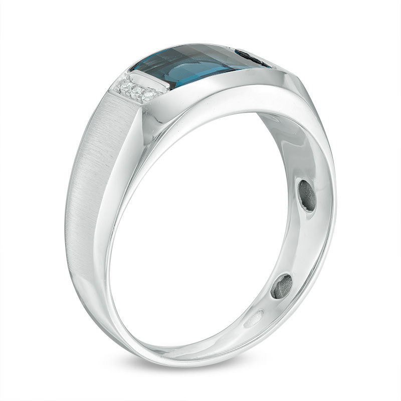 Men's Barrel-Cut London Blue Topaz and Diamond Accent Ring in 10K White Gold