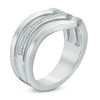 Thumbnail Image 1 of 0.09 CT. T.W. Diamond Multi-Row Chevron Band in Sterling Silver