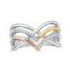 Thumbnail Image 0 of Diamond Accent Crossover Chevron Ring in Sterling Silver and 10K Two-Tone Gold