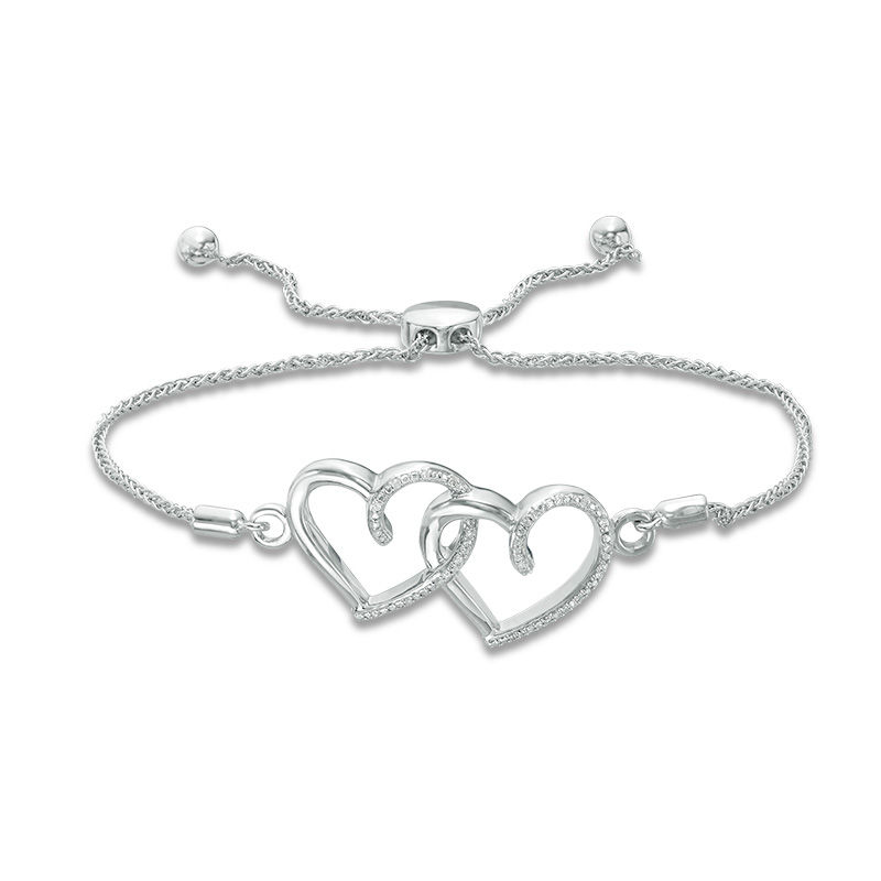 Diamond Accent Interlocking Hearts Bolo Bracelet in Sterling Silver - 8.0"