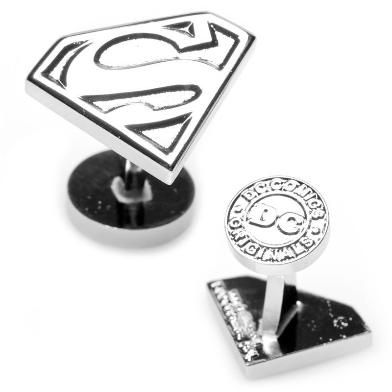 Men's DC Comics Superman Shield Silver Enamel Cuff Links in White Rhodium Brass