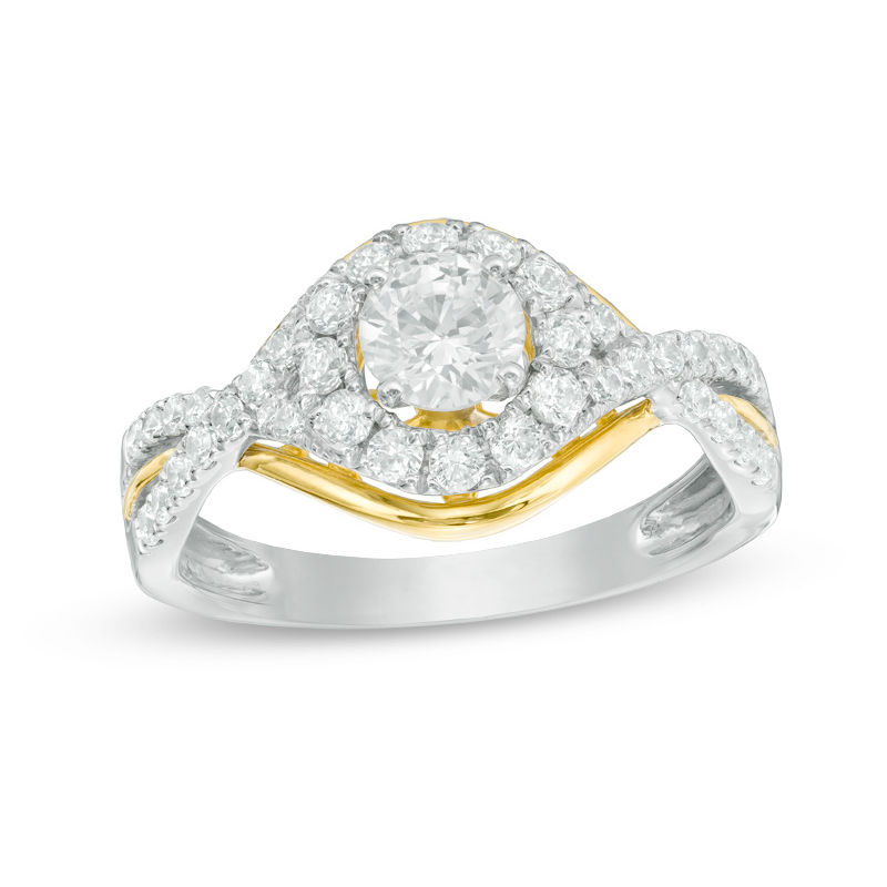 1.00 CT. T.W. Diamond Frame Twist Engagement Ring in 14K Two-Tone Gold