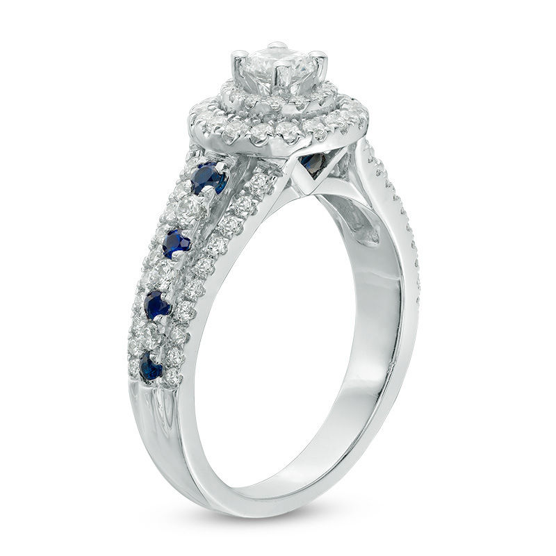 Vera Wang Love Collection 0.80 CT. T.W. Diamond and Blue Sapphire Double Frame Engagement Ring in 14K White Gold