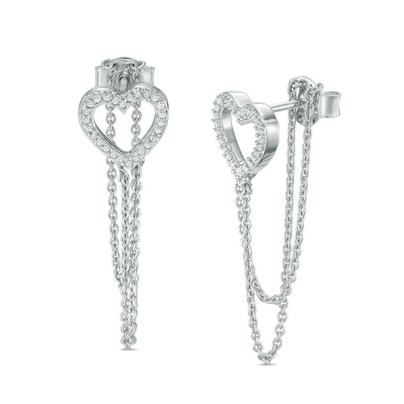 0.15 CT. T.W. Diamond Heart Chain Loop Drop Earrings in Sterling Silver