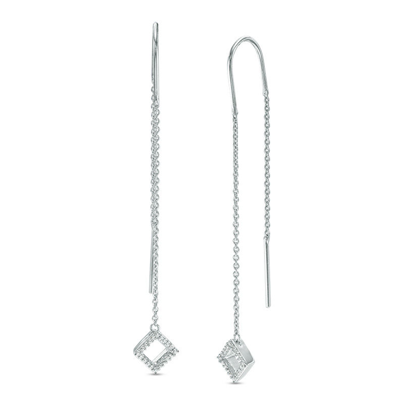 0.09 CT. T.W. Diamond Tilted Square Threader Earrings in Sterling Silver