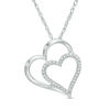 Thumbnail Image 0 of 0.10 CT. T.W. Diamond Tilted Motherly Hearts Pendant in Sterling Silver